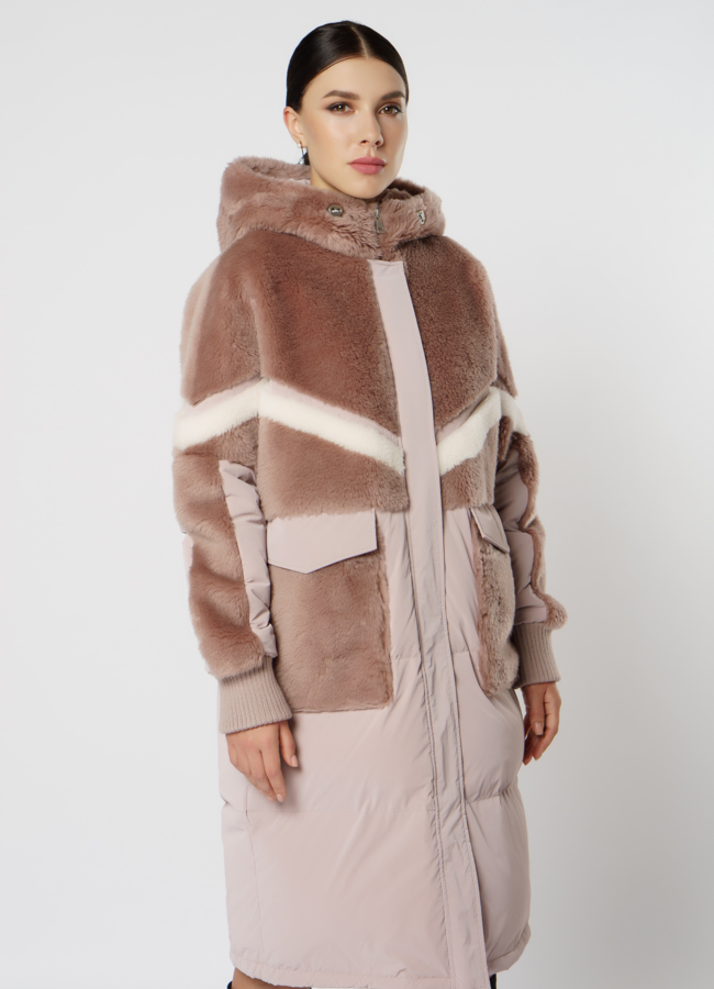 Пуховик комбинированный с эко мехом модель № 18198 в рассрочку