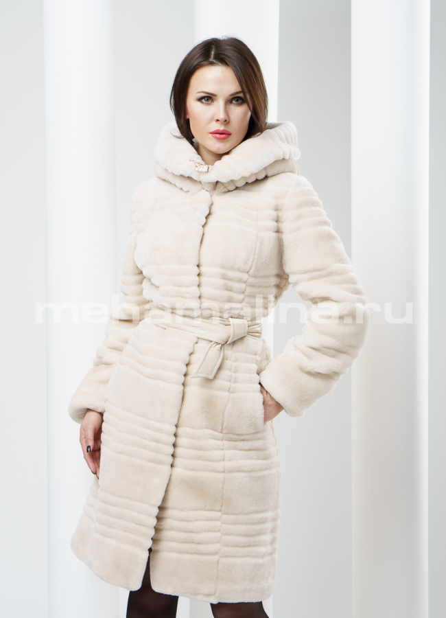 Шуба мутон с лазерной стрижкой модель № S-170 меха малина