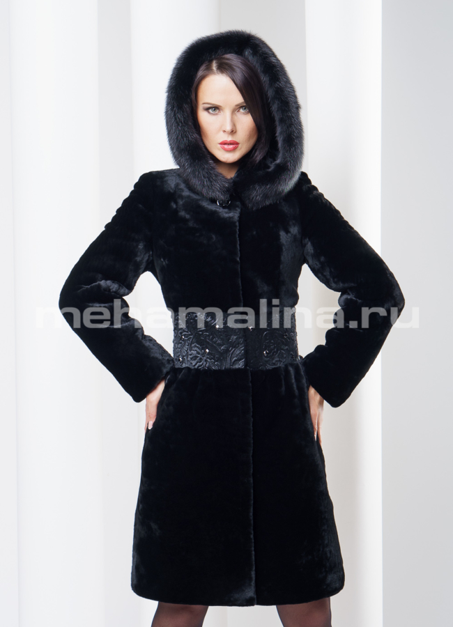 фото Шуба из мутона с корсетом и норковой отделкой модель № S-262