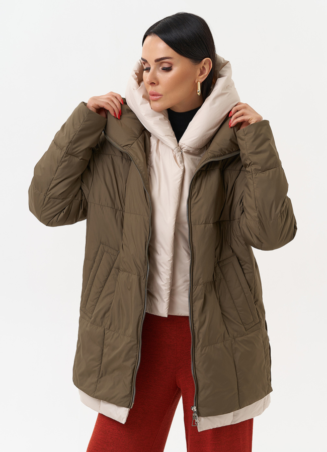 Женская куртка со съемным капюшоном модель № 29938 меха малина