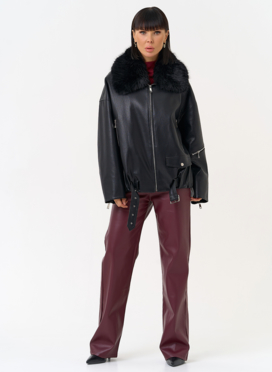 Женская утепленная куртка из эко кожи черного цвета Женская утепленная куртка из эко кожи черного цвета