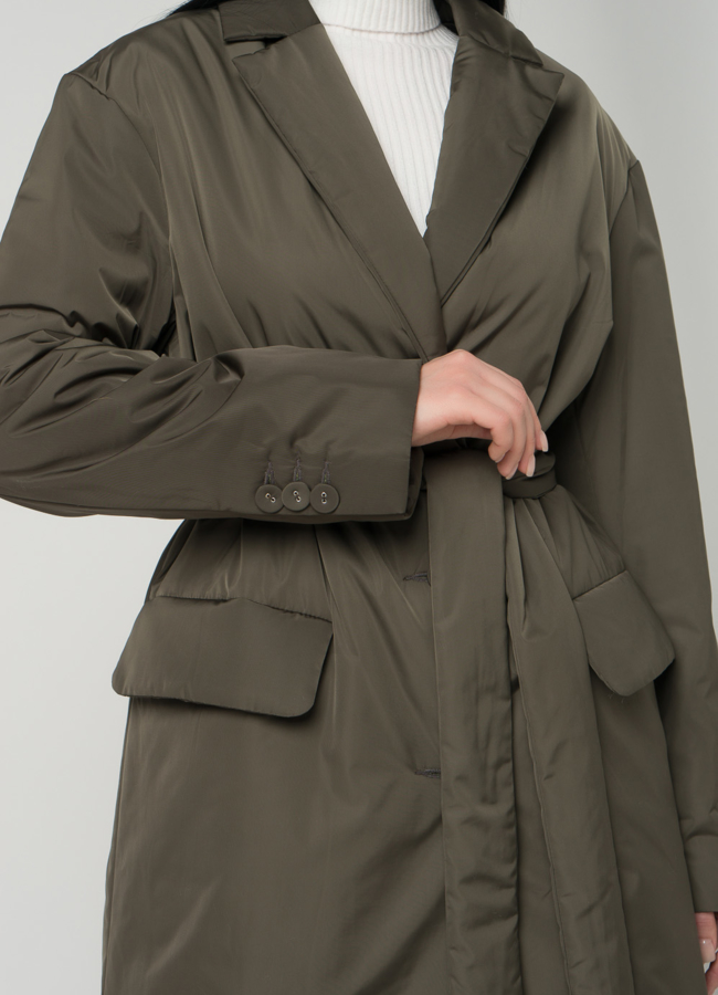 Женское полупальто с английским воротником на утеплителе в цвете хаки модель № 21158 универмаг малина