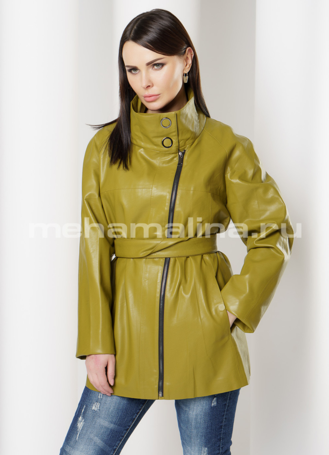 Кожаная куртка эко модель № 8222 меха малина