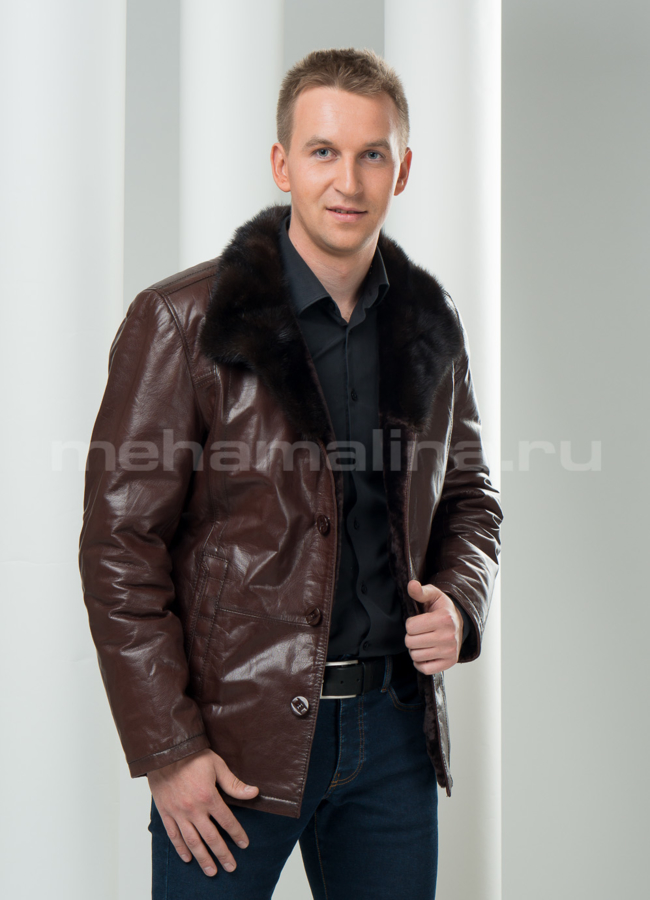 Дубленка на пуговицах, коричневая модель № DM-64 в кредит