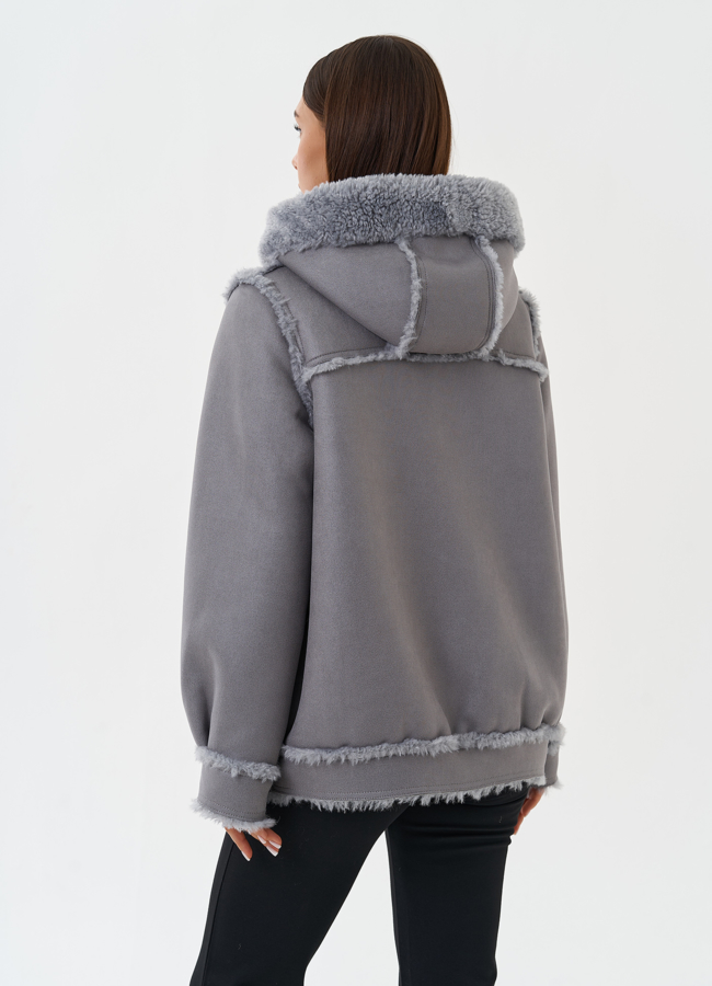 Женская двухсторонняя дубленка из эко кожи модель № 28650 универмаг малина