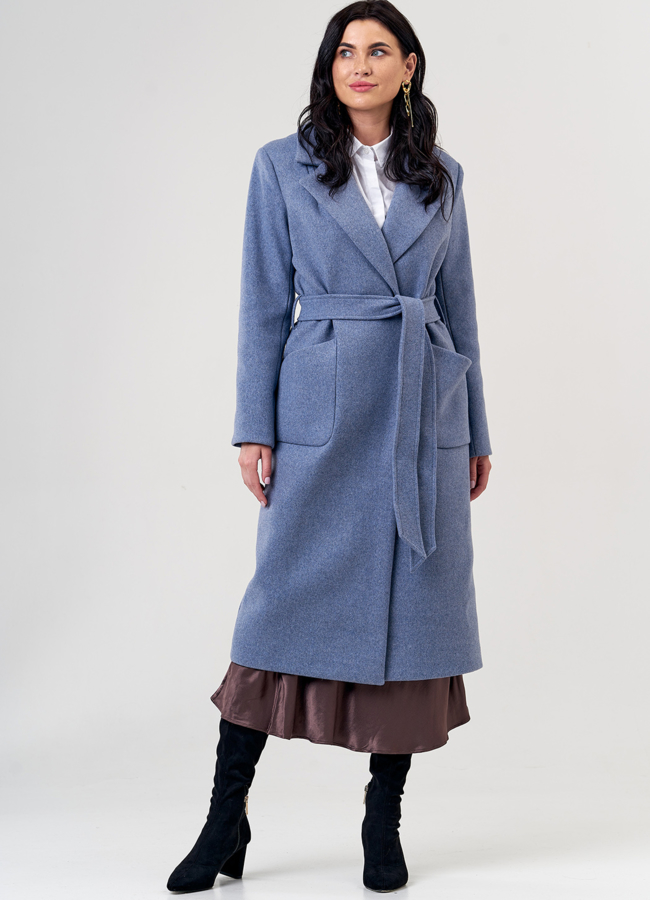 фото Пальто женское голубого цвета модель № 8005