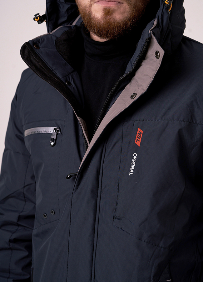 Пуховик мужской синего цвета со съемным капюшоном модель № 19-05 универмаг малина