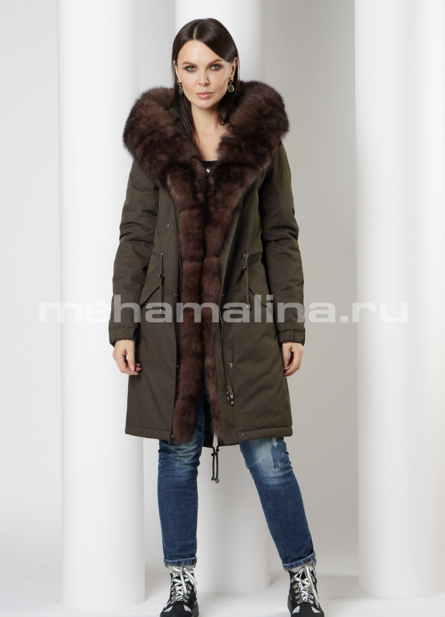 Меховая парка на молнии с капюшоном модель № 21822 универмаг малина