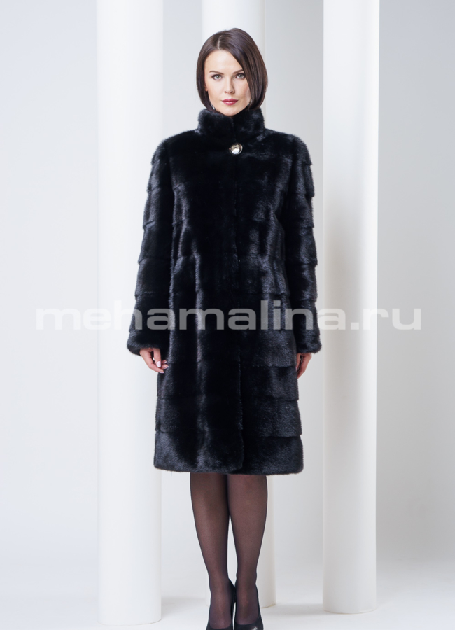 фото Шуба норковая поперечка 100 см, цвет черный модель № S-290