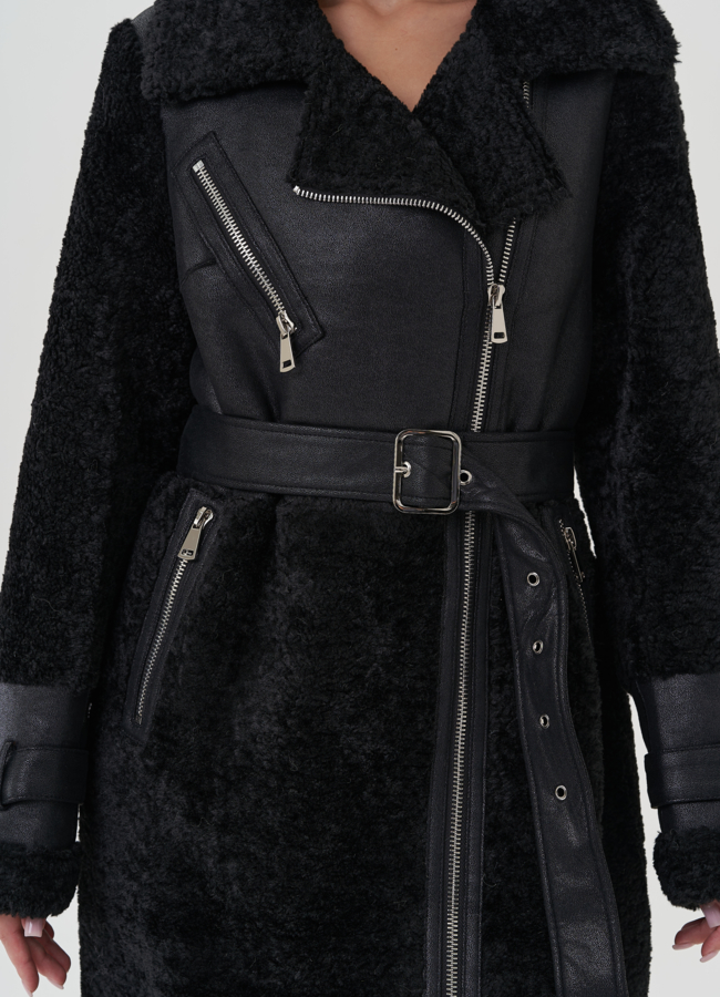 Дубленка удлиненная из эко замши модель № 25409 универмаг малина