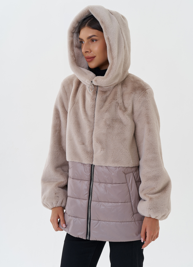 Комбинированный пуховик с капюшоном модель № 27653 универмаг малина