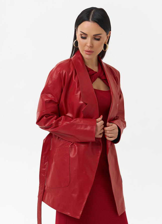 Куртка из натуральной кожи красного цвета модель № 30047 универмаг малина