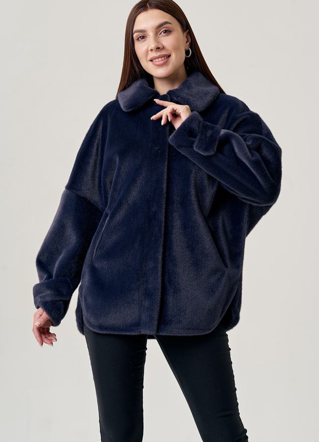 Куртка из эко меха синего цвета  модель № 22957 в кредит