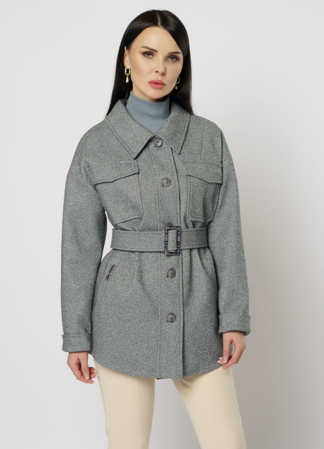 Женское пальто-рубашка серого цвета модель № 20762 в кредит