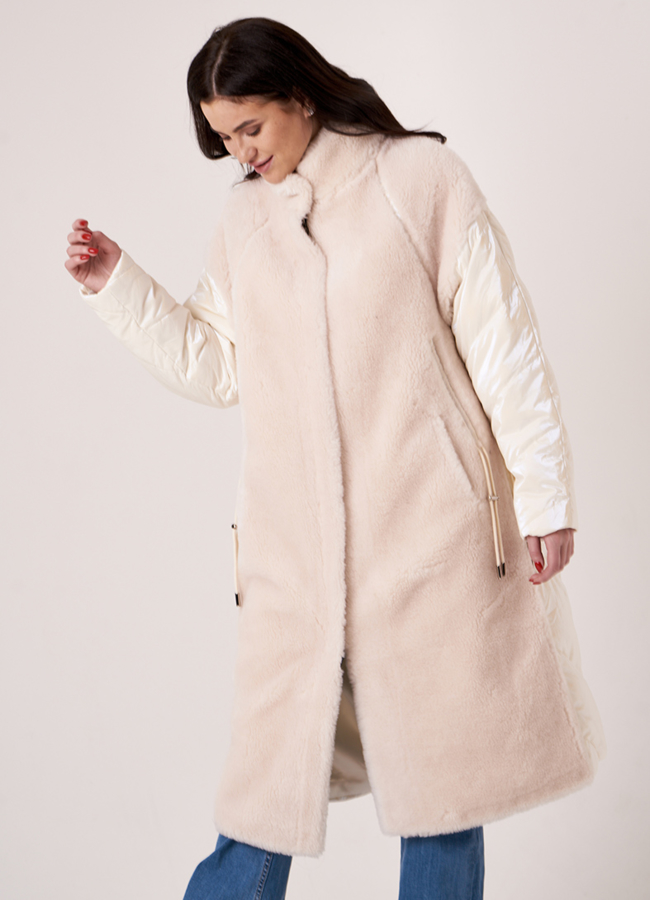 Белый пуховик с шерстью модель № 2112 универмаг малина