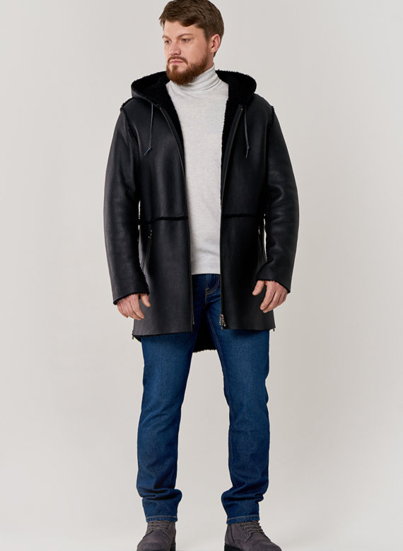 Дубленка мужская с капюшоном