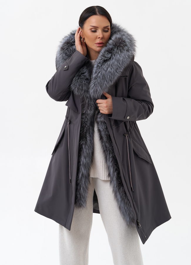 Парка женская с отделкой из меха чернобурки модель № 29188 универмаг малина