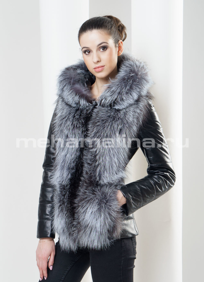 Кожаная куртка трансформер с чернобуркой модель № K-271 меха малина