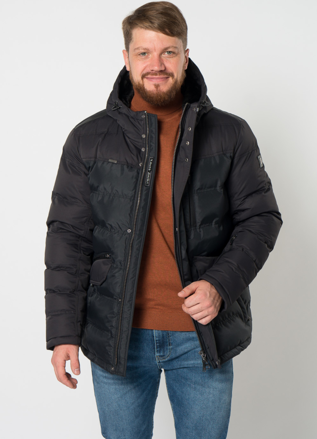 Пуховик мужской в черном цвете с капюшоном модель № 21710 универмаг малина