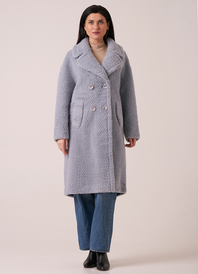 Пальто из эко меха с английским воротником на пуговицах  модель № 207 универмаг малина