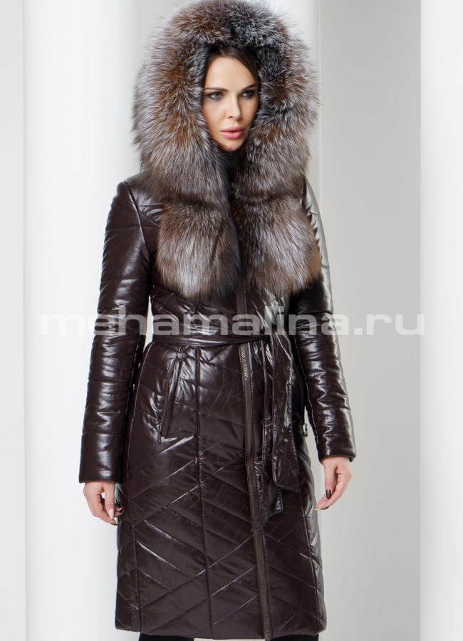 Женский пуховик с мехом модель № 8799 универмаг малина