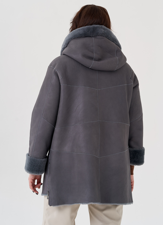 Женская дубленка с капюшоном модель № 23875 универмаг малина