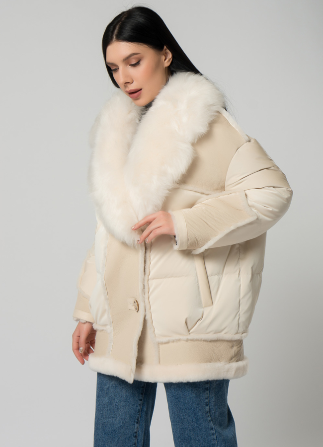 Куртка - пуховик белого цвета  модель № 22170 в рассрочку