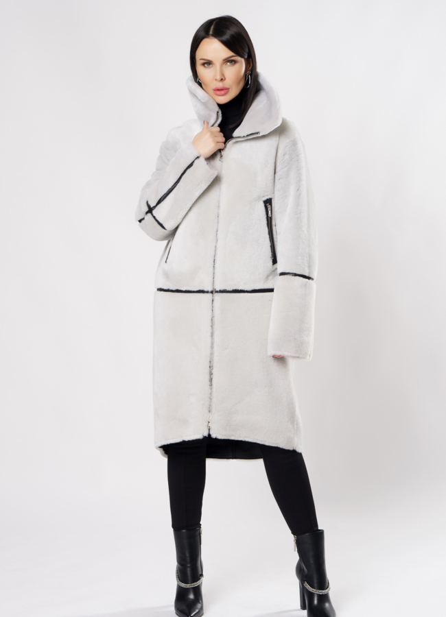 Двусторонняя дубленка с воротником стойкой модель № 3611 универмаг малина