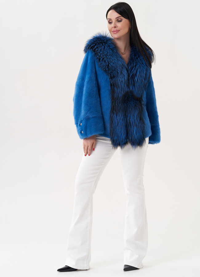 Укороченная норковая шуба с мехом чернобурки модель № 26010 в кредит