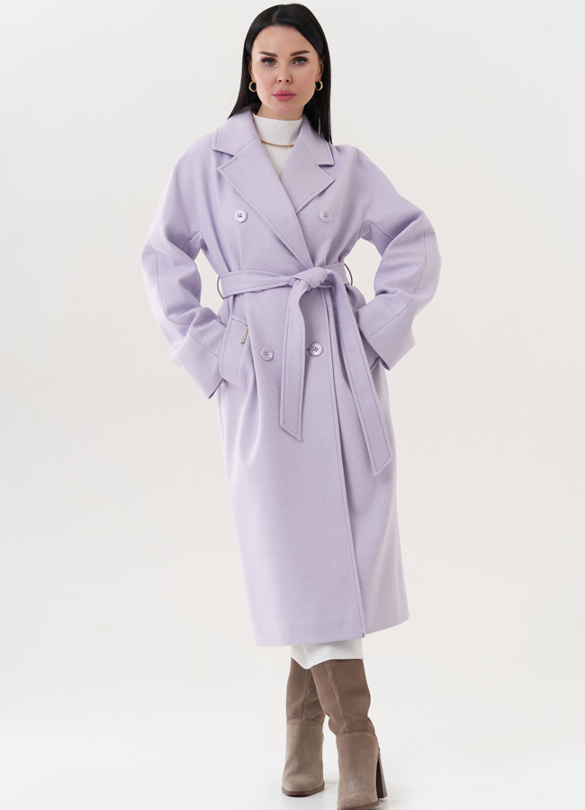 фото Пальто сиреневого цвета с поясом модель № 26721
