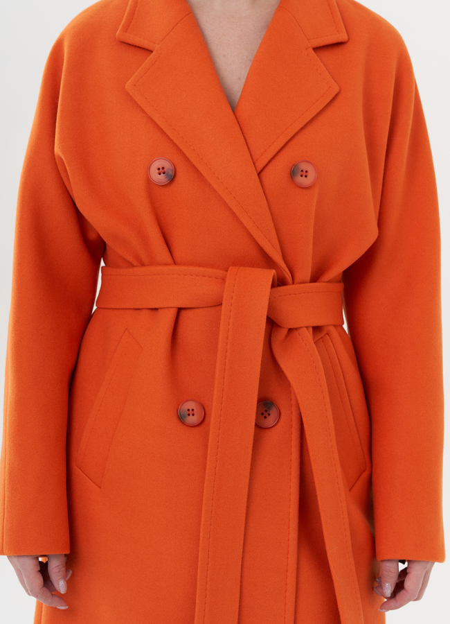 Женское пальто в оранжевом цвете модель № 26422 в кредит