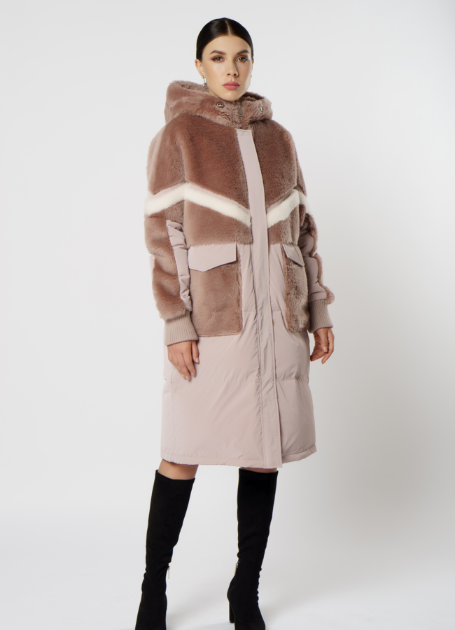 фото Пуховик комбинированный с эко мехом модель № 18198