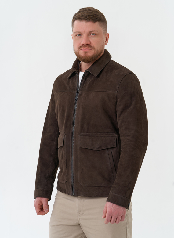 Мужская куртка из натуральной замши коричневого цвета