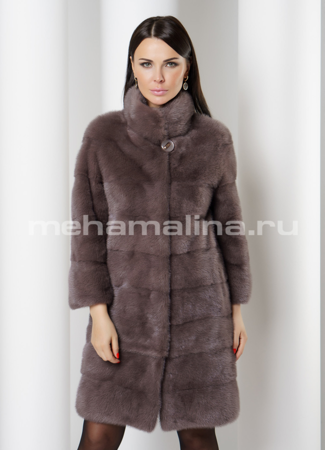 Шуба из норки с воротником стойка в цвете лаванда модель № S-735 универмаг малина
