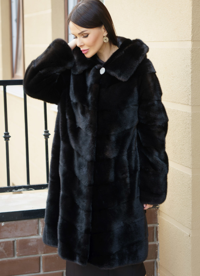 Норковая шуба с капюшоном модель № S-126 меха малина