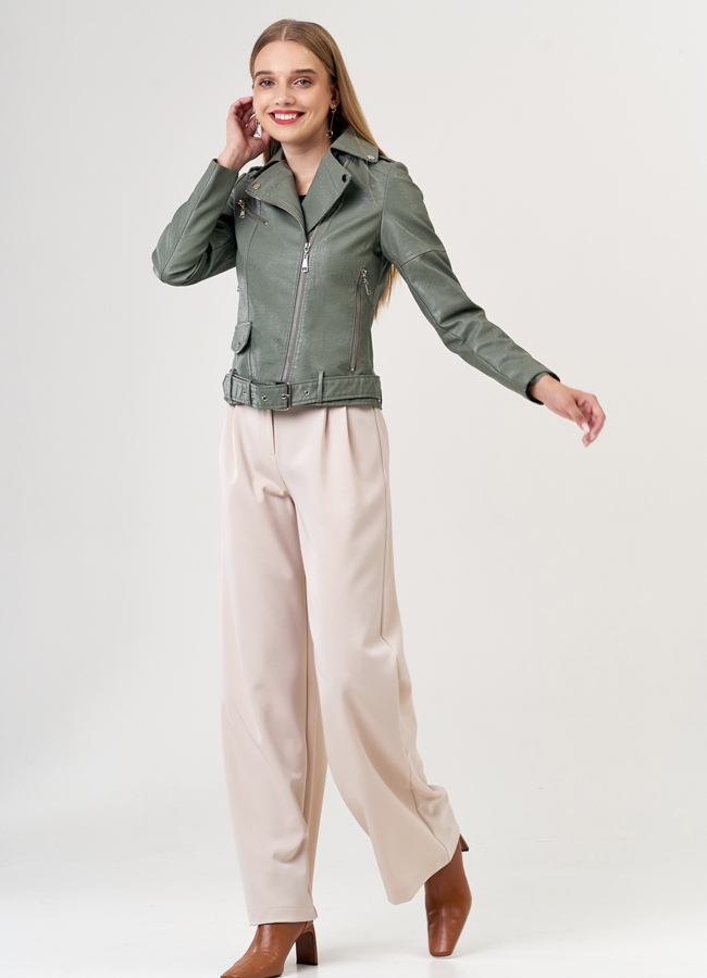 Куртка из эко кожи зеленого цвета модель № 21249, 22692 универмаг малина