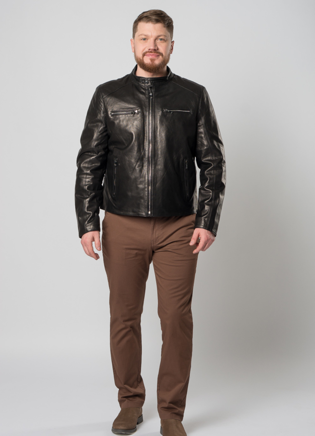 фото Мужская кожаная куртка на молнии модель № 5065