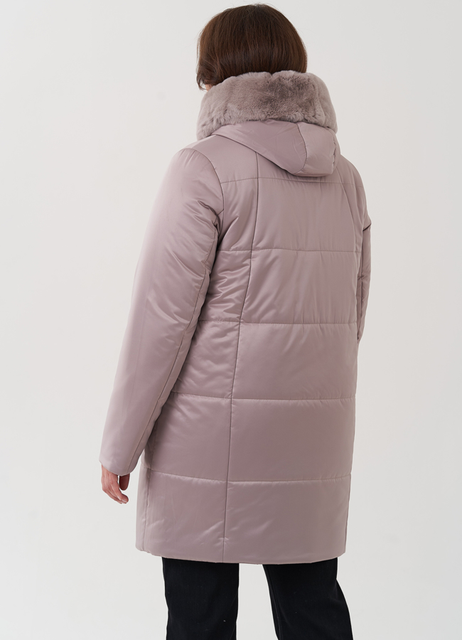 Женский пуховик с отделкой капюшона из кролика модель № 24962 универмаг малина
