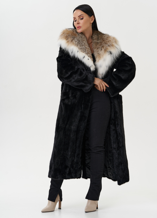 Норковая шуба с капюшоном из меха рыси модель № 28022 универмаг малина