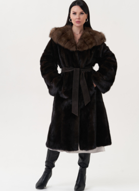 Норковая шуба с отделкой из меха куницы