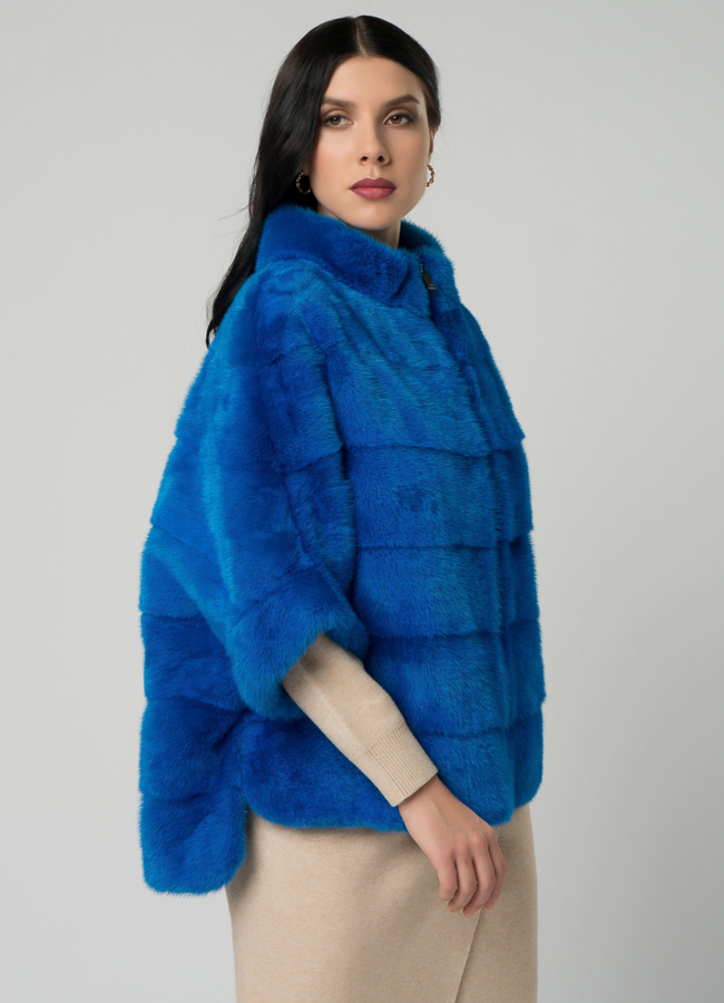 Короткая шуба на молнии синего цвета модель № 21912 универмаг малина