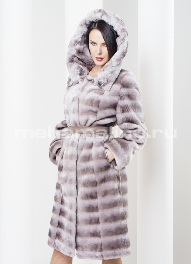 Шуба из мутона поперечка светлая модель № S-297 в рассрочку