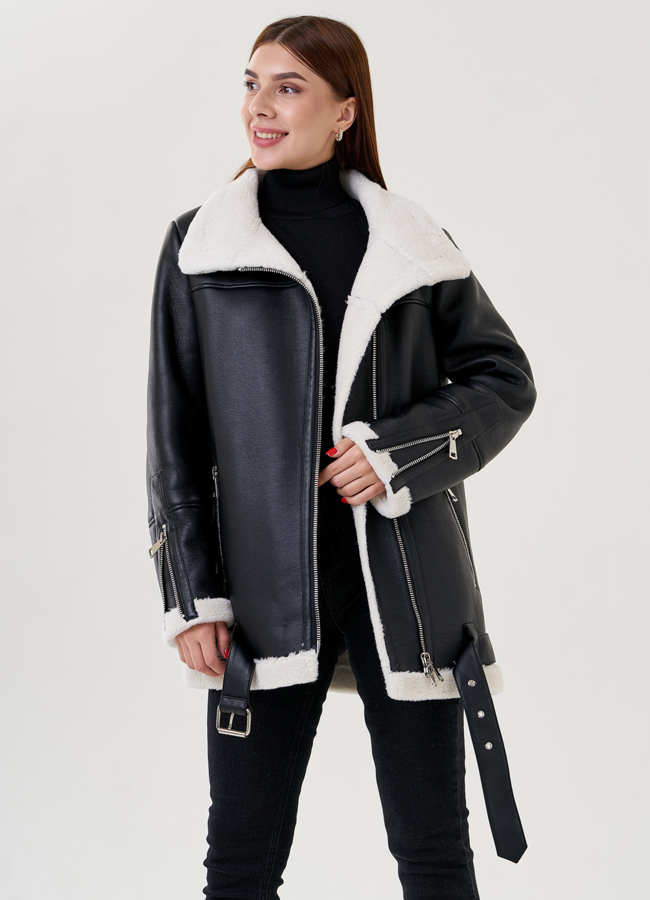 Женская дубленка - пилот из искусственного меха модель № 79307 универмаг малина