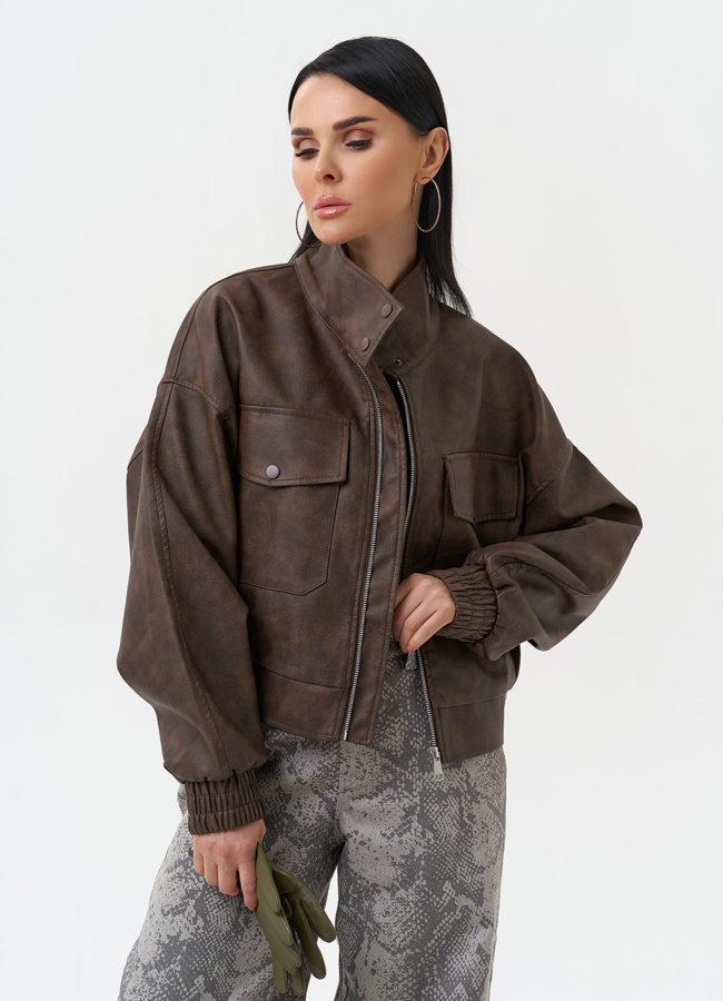 Куртка бомбер из эко кожи с воротником стойкой модель № 30378 универмаг малина