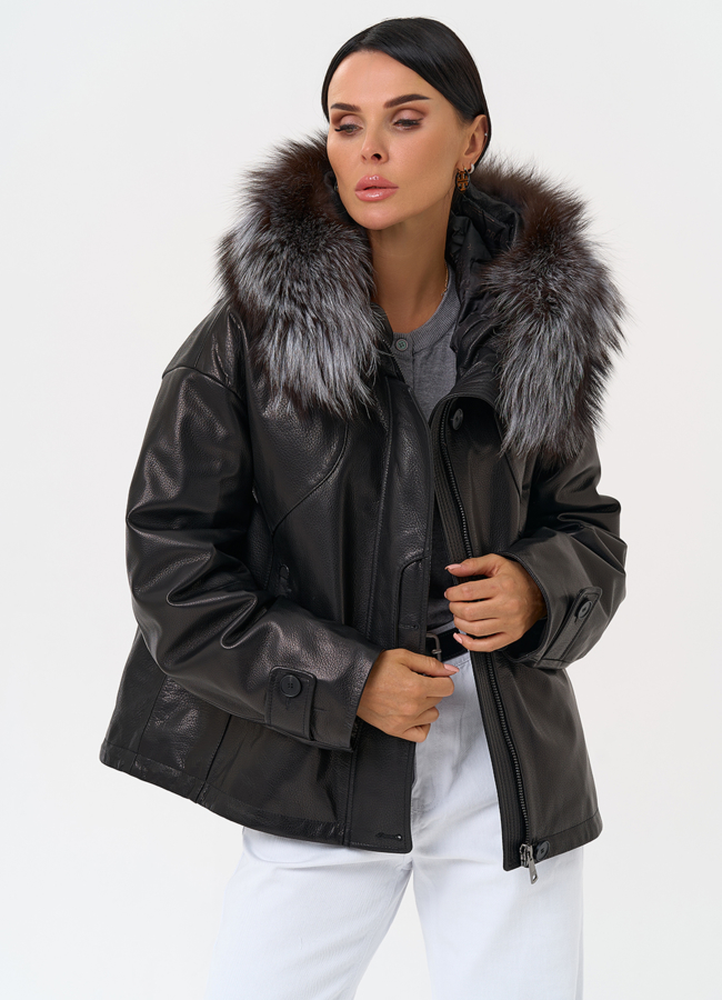 Куртка с капюшоном из натуральной кожи модель № 6695 универмаг малина