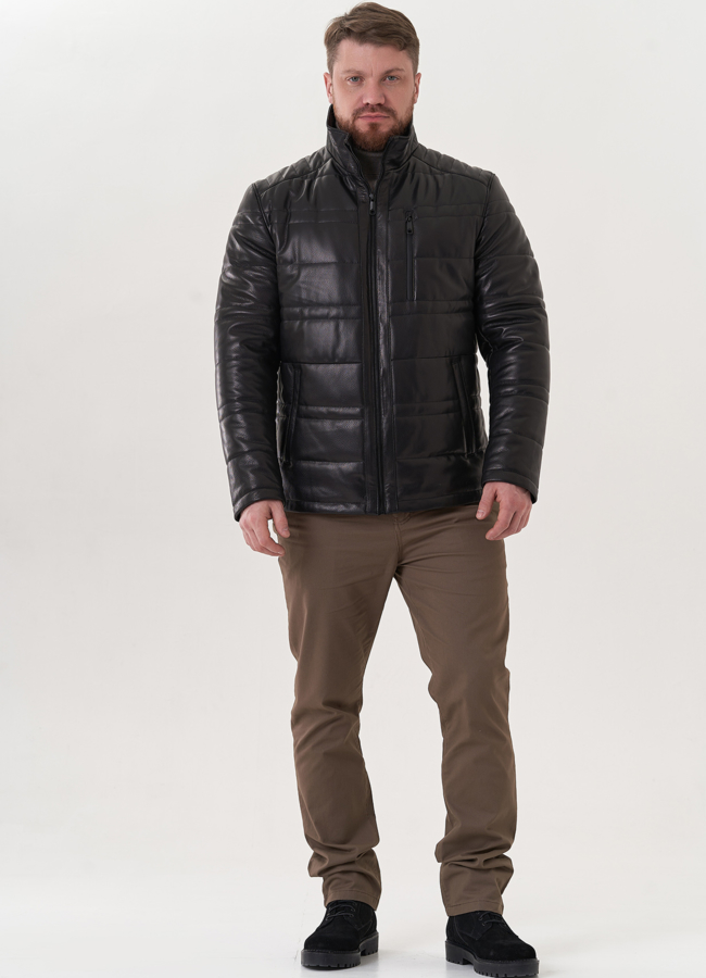 Мужская утепленная куртка из натуральной кожи модель № 26836 меха малина