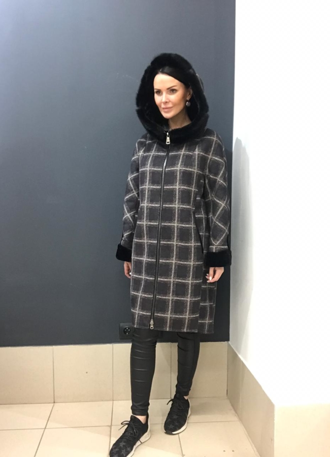 Дубленка с норкой, цвет серый модель № 7771 в кредит