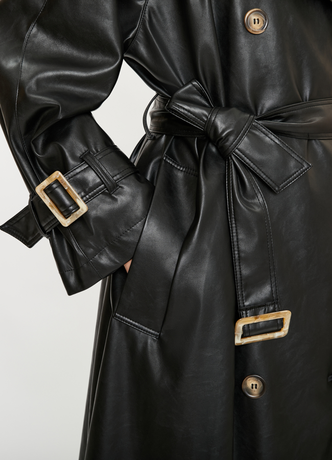 Женский плащ из эко кожи черного цвета Electra Style модель № 22267 универмаг малина