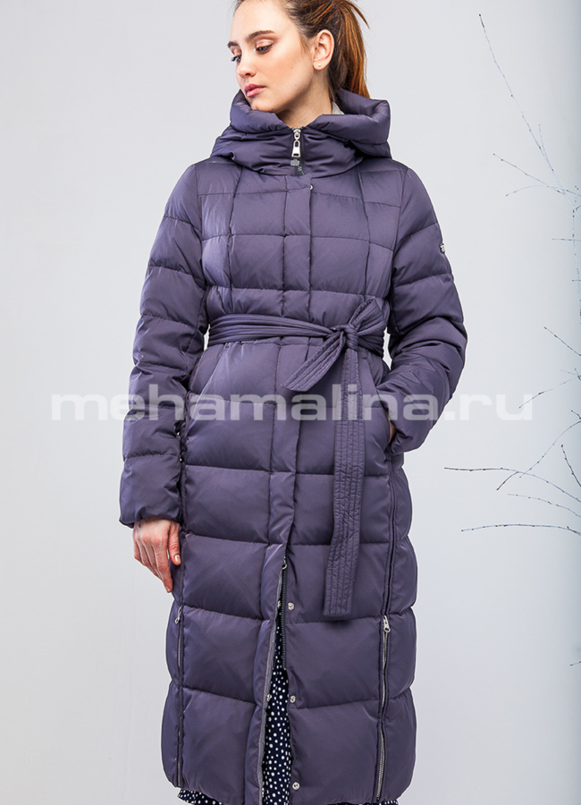 Женский удлиненный пуховик модель № П-189 меха малина