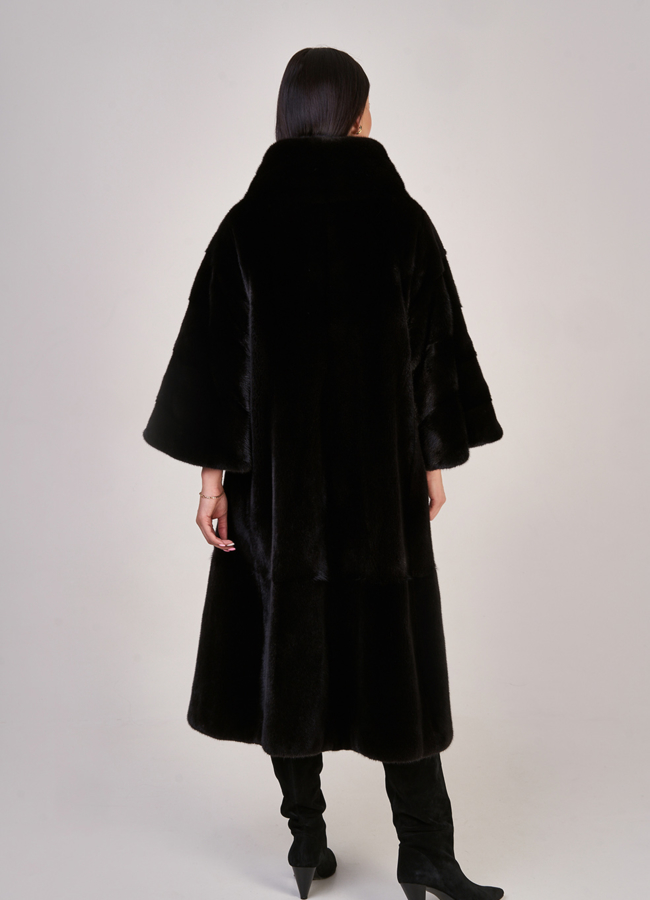 фото Шуба из норки nafa черного цвета расклешенная модель № S-842